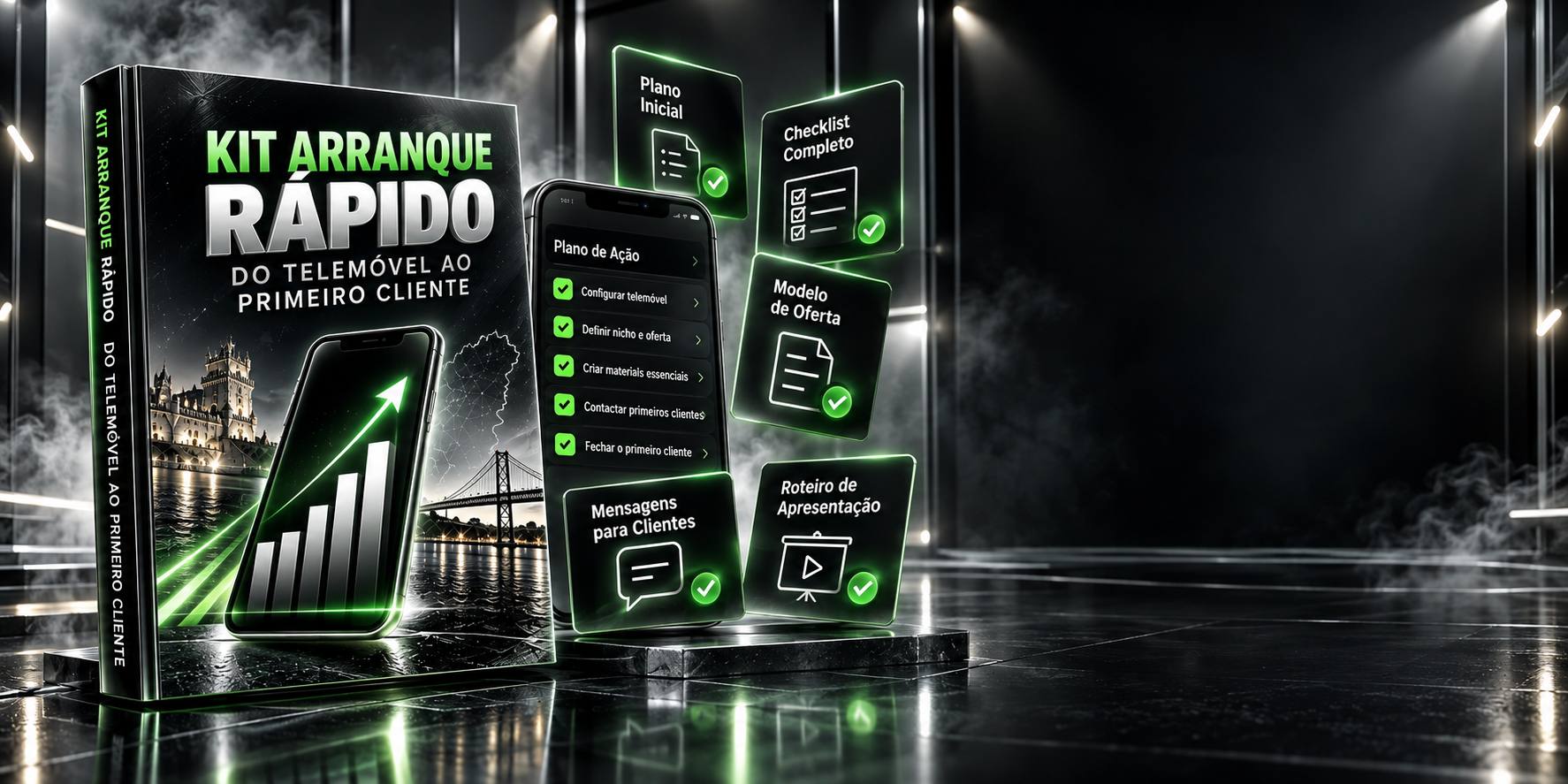 Kit Arranque Rápido com plano, checklist, modelo de oferta e mensagens para clientes